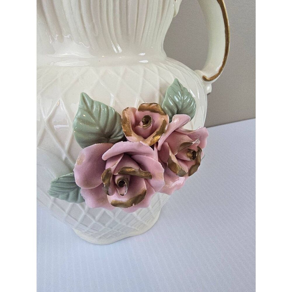 Pitcher Lattice 3D Roses Gold Trim - Picture 3 of 8